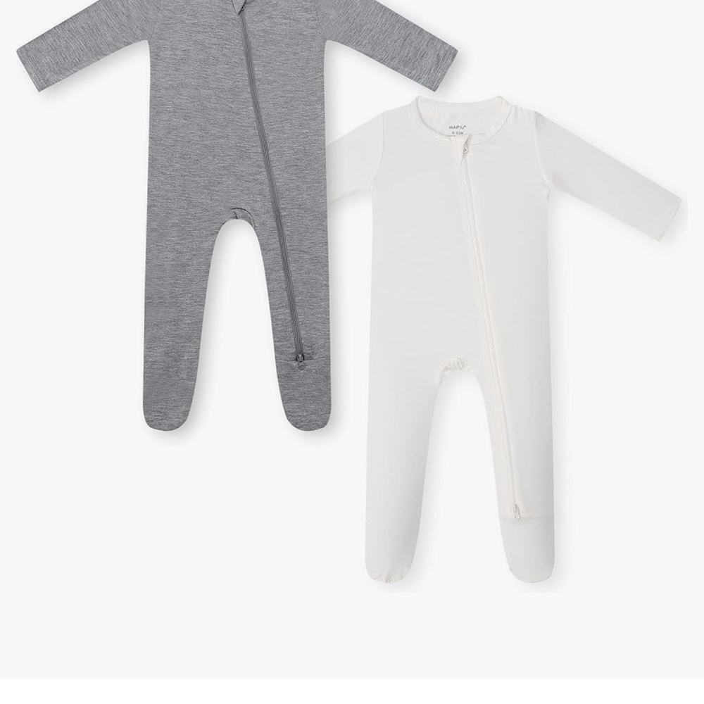 Gray and White Footie One Pieces with Long Sleeves